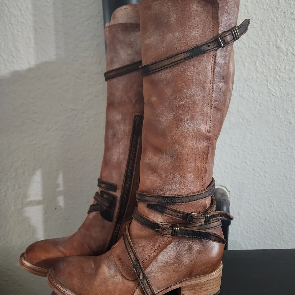 Women's Brown Faux-Leather Mid-Calf Riding Boots